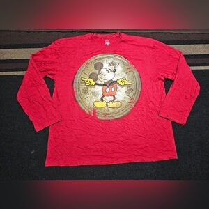 Disney Store Adult Mickey Mouse Shirt Men's XXL Red Long Sleeve Clock Watch